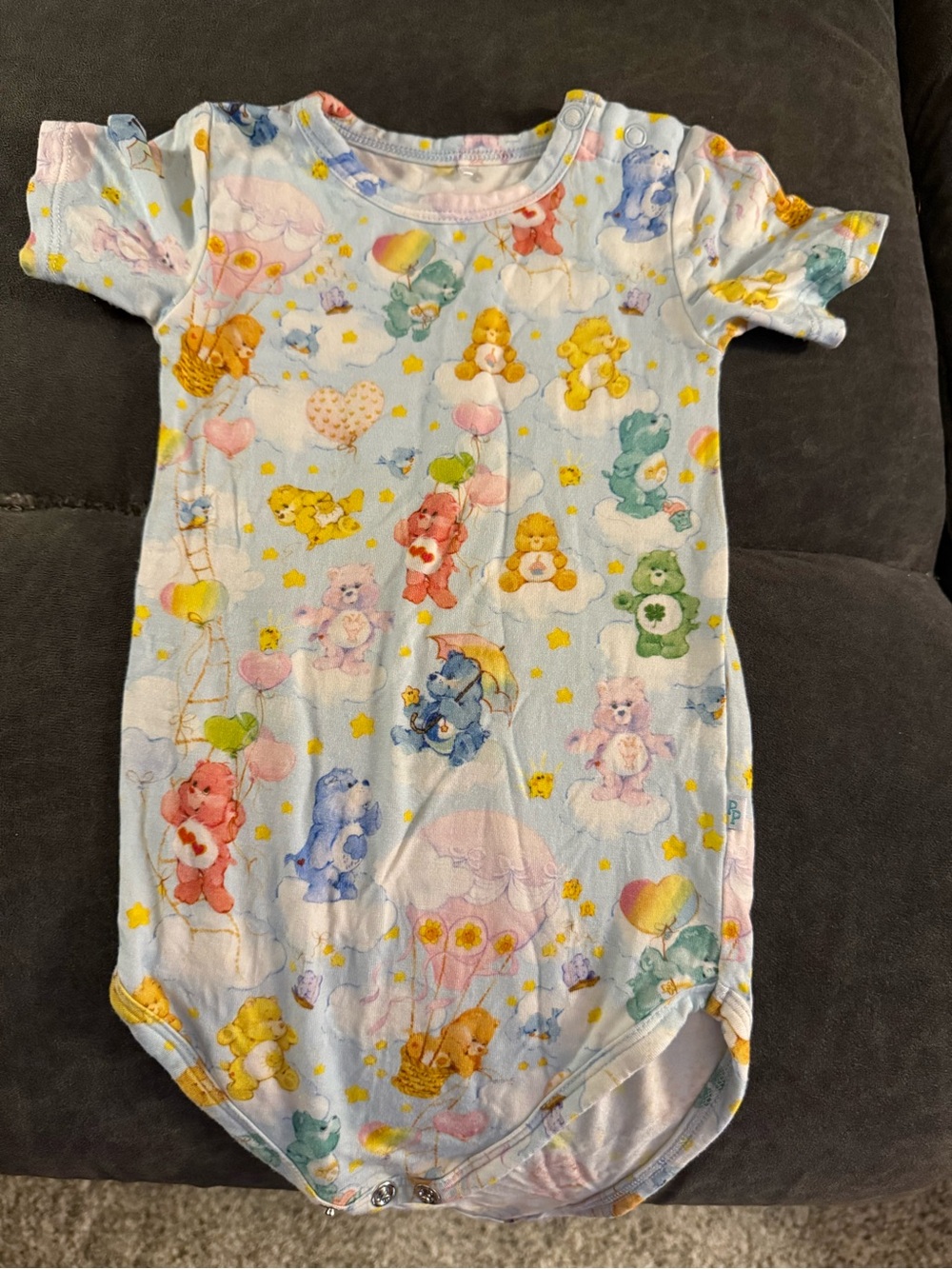 Light Blue Care Bears Print Onesie